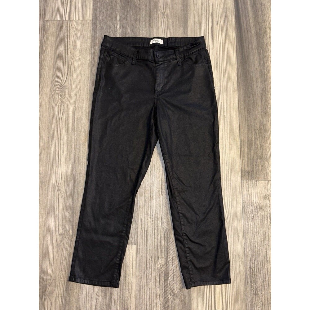 Edgly Women's Black Faux Leather Slim Straight Ankle High Rise Pants Size 14w